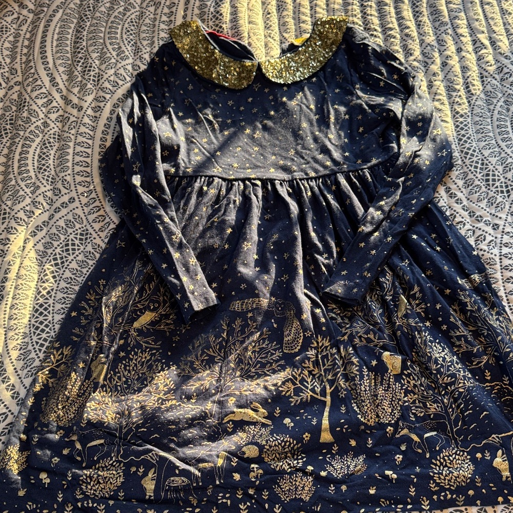 Mini Boden Navy and Gold Formal Kids Dress